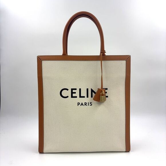CELINE Handbags - Celine Leather Cotton Tote Bag